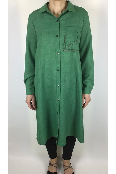 ECE GİYİM Linen Ayrobin Tunic Shirt with Stone Detail and Buttons