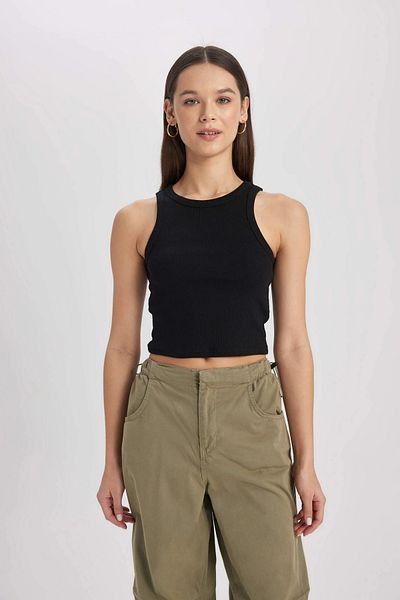 Bled Halter Neck Corded Crop Tank Top - Bustier Black
