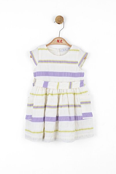 nk kids فستان أبيض أرجواني (حجم 1-4)
