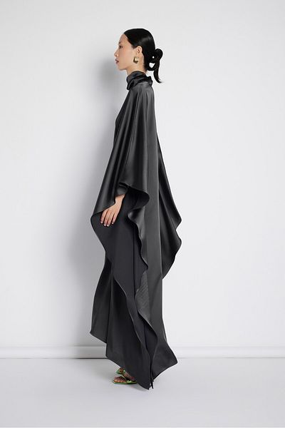 Nuum Design Neck Tie Satin Dress Black