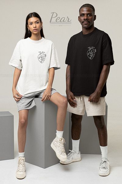 Pear Wear Tricou 2 piese cu imprimeu inimă Lover Unisex Couple Tricou supradimensionat