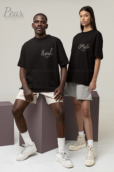 Pear Wear Μπλουζάκι με στάμπα Soul Mate 2 τεμαχίων Lover Unisex Couple Oversize T-shirt