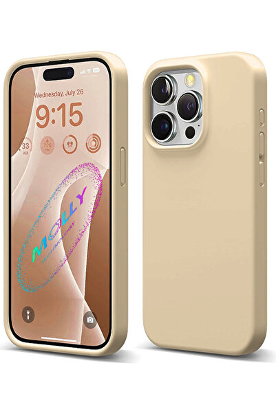 Molly iPhone 14 PRO MAX İçin Bej Liquid İçi Kadife Silikon Kılıf