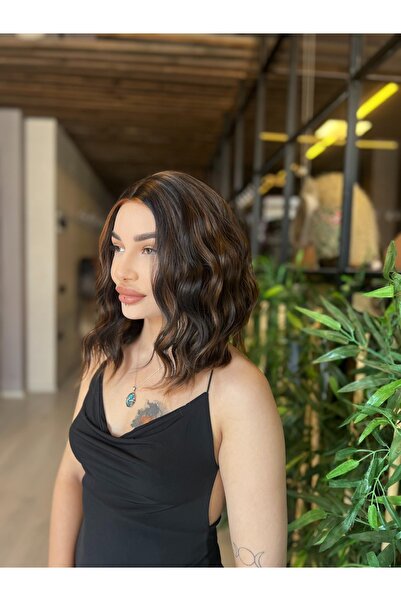 Suzan Peruk Bob Tül Peruk dalgalı ve Doğal ton arası karamel ışıltılı