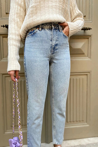 dressmix Snow Blue Mom Jean Λεπτομέρεια ψηλής μέσης Boyfriend Jeans Μπλε τζιν