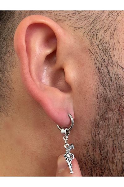 Piercing Market Steel & Silver Men's Steel Ring Dangle Earrings Rust No Darkening