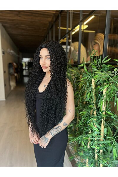 Suzan Peruk Siyah Afro Dalgalı tül Fiber Tül peruk