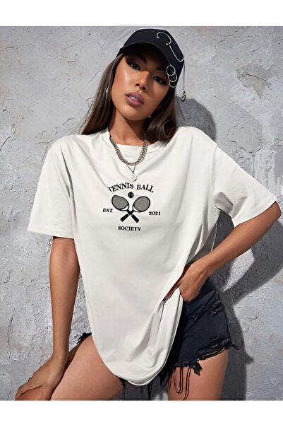 oneagılyazı Tennis Ball Printed Oversize Women's T-shirt