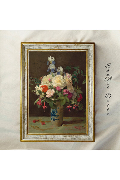 Sanart Vintage Painting with Frame, Oil Painting, Framed Painting, Artistic Decor, Flower Painting