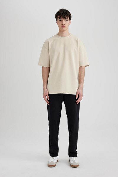 DeFacto Oversize Wide Fit Crew Neck Krátký rukáv Základní hladké tričko z těžké tkaniny X3926Az24Sp