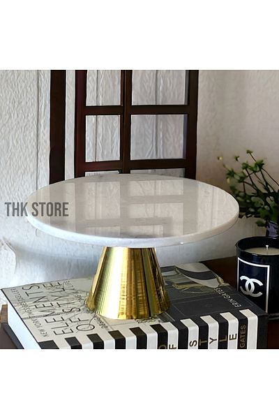 THK STORE وعاء تقديم الكيك والكعك من الرخام بأرجل ذهبية