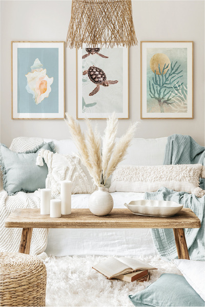 no77decor 3 Parça Yaz Temalı Ahşap Çerçeve Görünümlü Tablo Seti