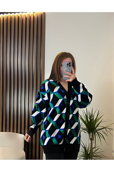 ABBA WOMEN'S V-NECK BUTTON PATTERNED CARDIGAN