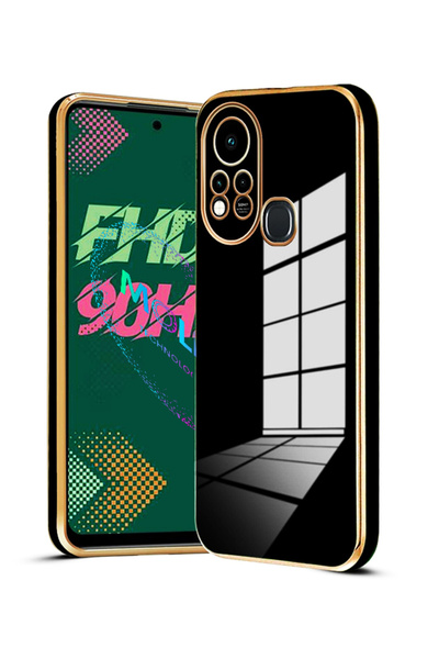 Molly İnfinix Hot 11s İçin Siyah Kenarları Gold Detaylı Lüks Silikon Kılıf