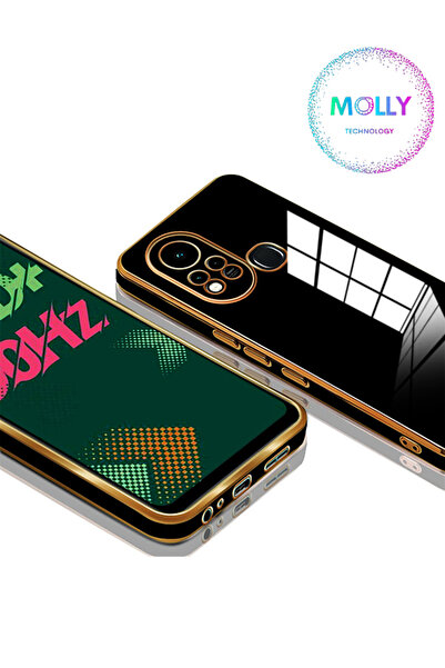 Molly İnfinix Hot 11s İçin Petrol Mavisi Kenarları Gold Detaylı Lüks Silikon Kılıf