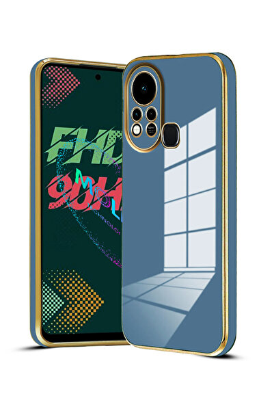 Molly İnfinix Hot 11s İçin Petrol Mavisi Kenarları Gold Detaylı Lüks Silikon Kılıf