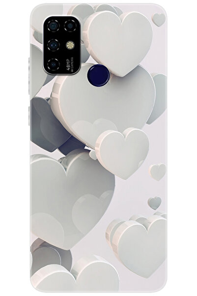 CASPER Via F20 Uyumlu Kılıf Desen Baskılı Silikon Beyaz Kalpler STK:259 CP-TF...