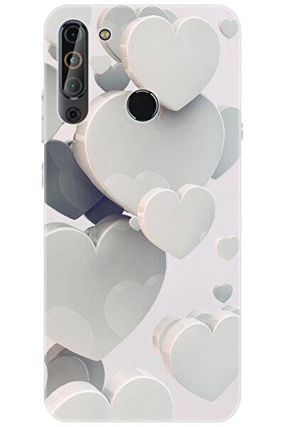 CASPER Via X20 Uyumlu Kılıf Desen Baskılı Silikon Beyaz Kalpler STK:259 CP-jiJHoKU