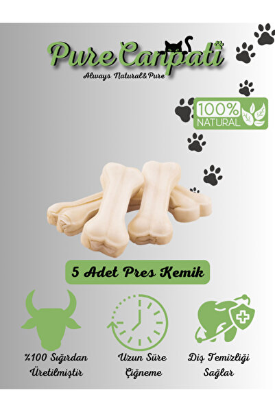 PureCanpati Naturel Sütlü Pres Beyaz Köpek Çiğneme Kemiği 5'li 7,5cm 120gr