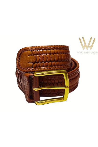 GÖN MEN'S HAND KNITTED 100% LEATHER THICK BELT (MACRO)