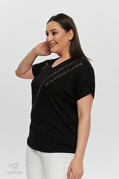 tarzımsüper Μεγάλο μέγεθος Νέας σεζόν Casual Comfort Μοντέλο ριγέ παγιέτες με κοντό μανίκι V-λαιμόκοψη χτενισμένο βαμβακερό μπλουζάκι τουνίκ