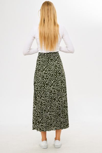 Rudaconcept Πράσινη τραγανή φούστα με μοτίβο λουλουδιών μακριά πλισέ, καλοκαιρινή φούστα με λουλούδια, φούστα κρεπ, μουσουλμανική φούστα