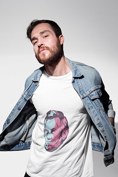 ErTaPassage Ανδρικό λευκό μπλουζάκι Abraham Lincoln με τύπωμα - T4363413