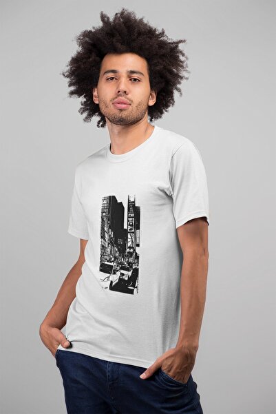 ErTaPassage Bărbat alb tricou - Time Square cu imprimeu , T101410