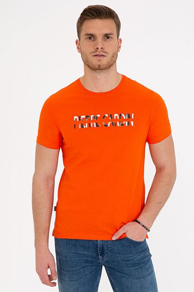 Pierre Cardin Tricou portocaliu Slim Fit cu decolteu
