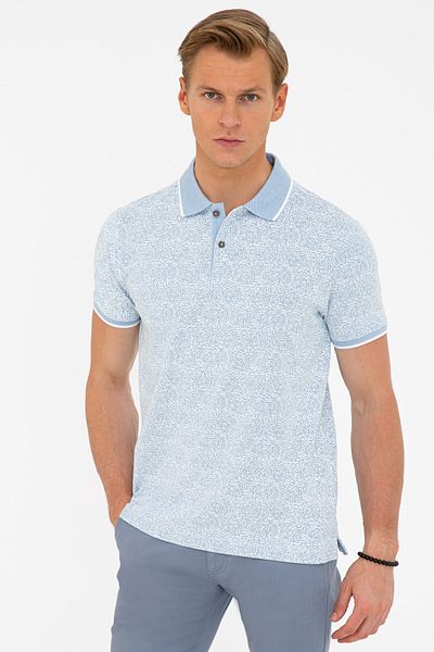 Pierre Cardin Μπλουζάκι με λαιμόκοψη σε γαλάζιο Slim Fit