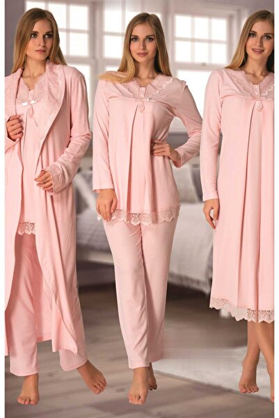 Effortt Set de pijamale cu mânecă lungă, roz, pentru femei, cămașă de noapte,...