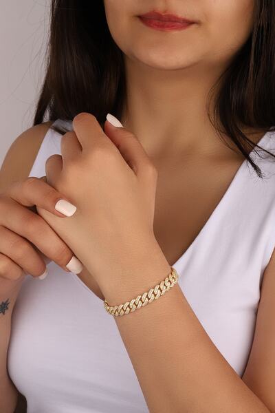 Lia Berto Kadın Taşlı Gurmet Zincir 925 Ayar Gümüş Bileklik