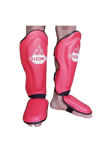 By Leon 1982 واقي للقدم والساق من Muay Thai وKick Boxing باللون الأحمر