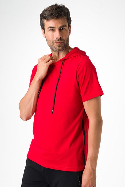 Runever Red Hooded Short Sleeve Oversize Men's Sweatshirt 25883