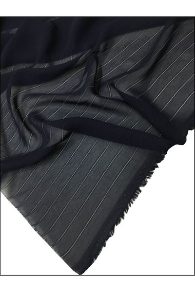 Yiğit Kumaş Navy Blue Chiffon Fabric Self Striped - Meter Product 100X150 cm