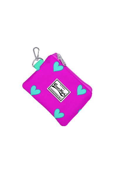 Coral High Unisex Pink Heart Patterned Kids Patterned Coin Purse