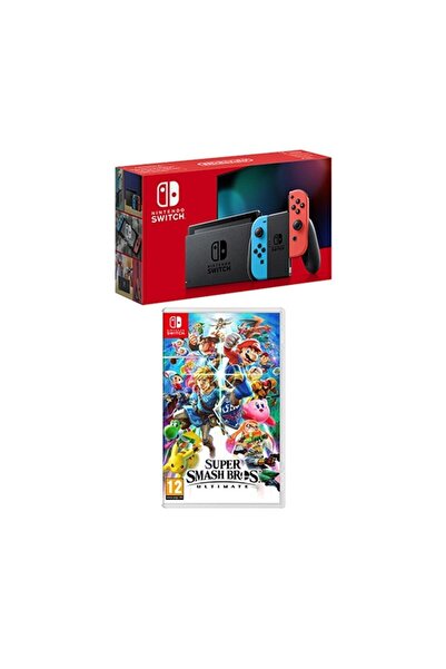Nintendo Switch Konsol Neon Red Blue + Super Smash Bros Ultımate Switch Oyun
