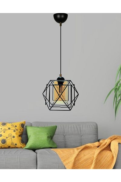 MŞ Aydınlatma Titan Black Single Chandelier with Honey Glass