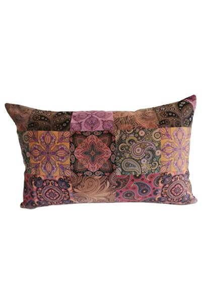 Flora Home Mor Desenli Kadife Kırlent Kılıfı 35x50