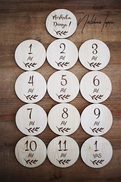 NT Handmade 13 Piece Baby Photo Shoot Wooden Memory Cards - Turkish