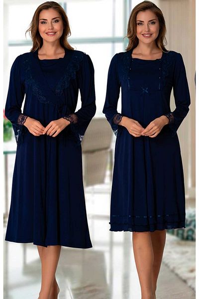 Effort Pijama Effort Navy Blue Women's Maternity Maternity Nightgown Dressing Gown Pajamas Set of 4 2020