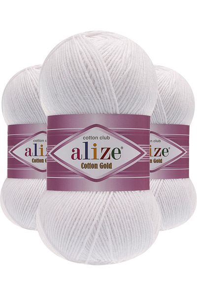 Alize Cotton Gold 55 White Color Cotton Hand Knitting Rope - 5 Pieces