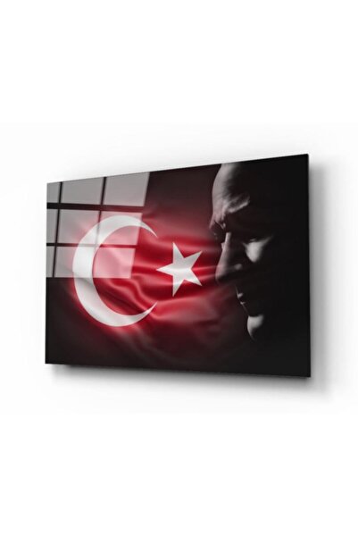 Cam Tablo Türk Bayrağı Ve Atatürk Silüet