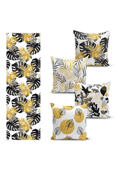 Realhomes Set de 4 huse de pernă cu motiv cu frunze tropicale și 1 bucată