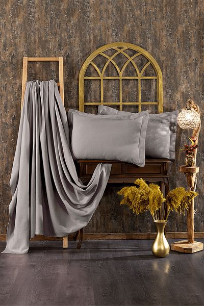 Minelya Home Collection طقم مفرش سرير وغطاء وسادة مكون من 3 قطع من قطن الميموزا الرمادي بنسبة 100%