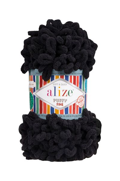 Alize Puffy Fine 60 (negru) Ață de tricotat manual 5 buc