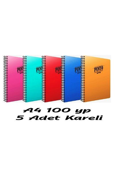 Gıpta Punto A4 100 Sheets Checkered Plastic Cover Spiral Notebook 5 Pieces