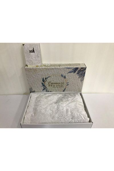 Lamazihome Cream Luxury Floral French Laced Velvet Prayer Mat Dowry Box 3 Pieces