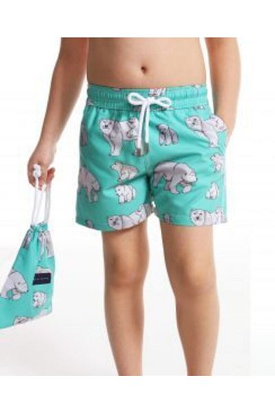 Whitefin Green Pole Children's Swim Shorts