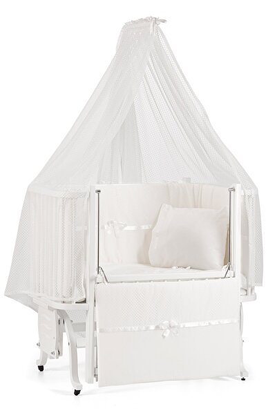 Meltem Smart Mood Anne Yanı Ahşap Sallanır Beşik 50x90 Cm (BEYAZ-EKRU)